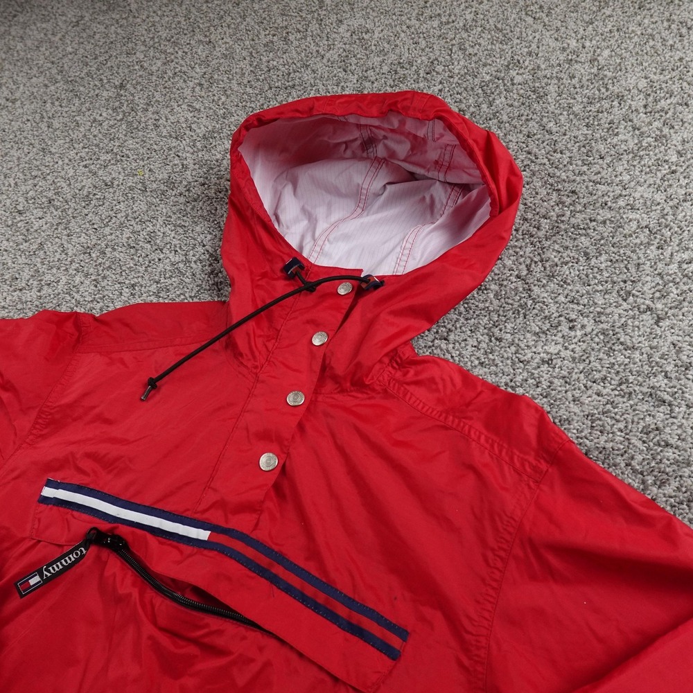 VTG Tommy Hilfiger Jacket Mens XS Red‎ Hood Pullover Anorak Windbreaker Coat 90s